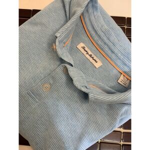 Tommy Bahama Blue Stripe Stretch-Cotton Polo Shirt Mens XL Collar‎ 1/4 Button